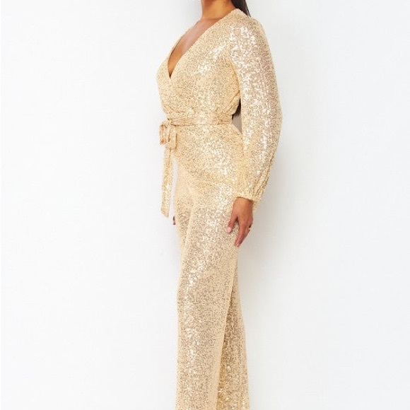 Radiant Gold Sequin Jumpsuit-LAST ONE - Picture 3 of 5